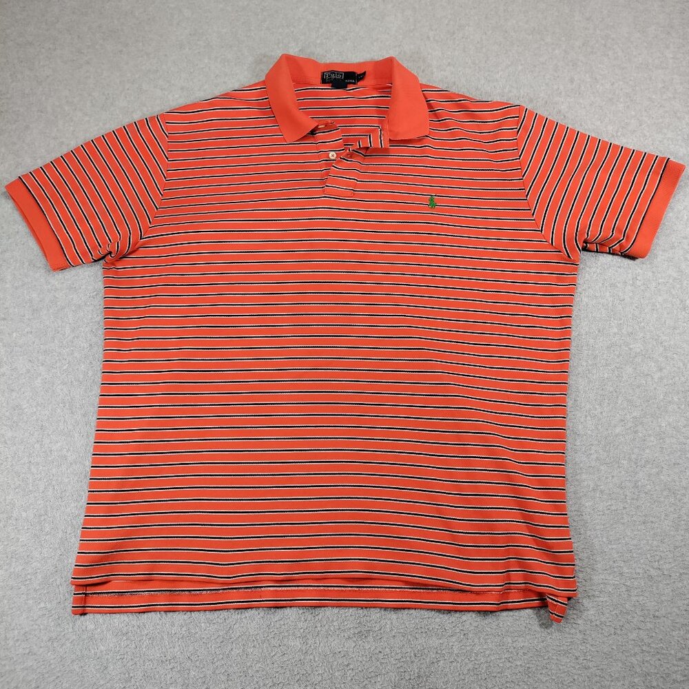 Polo Ralph Lauren Polo Shirt Mens XXL Orange Striped Green Pony Preppy Casual